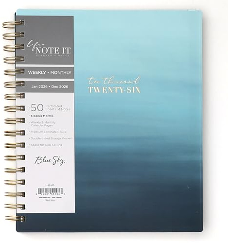 Blue Sky Life Note It 2026 Weekly and Monthly Planner Notes, January 2026 - December 2026, 7 x 9, Flexible Cover, Durable Twin Wire Binding, Storage Pocket, 50 Perforated Notes Sheets, Marina