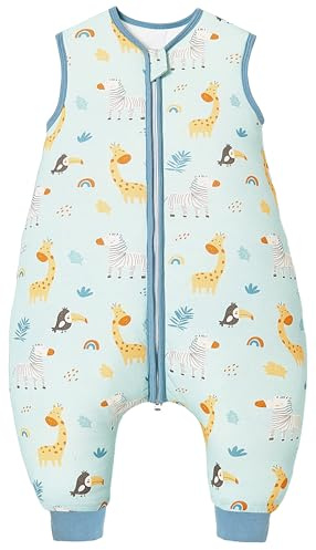 Chilsuessy, sacco nanna con piedini per tutto l'anno, da 2,5 Tog, sacchi nanna per neonati con gambe per neonati e bambini, 2,5 Tog/Grigio Zoo, da 80 cm, altezza del bambino 90-100 cm