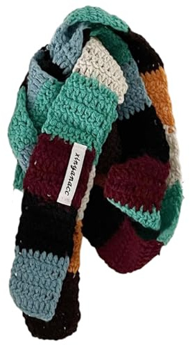 LAIOUSN Modischer Damen-Schal, ästhetisch, bunt gestreift, gestrickt, Winter, Herbst, warm, dekorativ, schmal, schmal, lang, Schal, Halstuch, schmal, gestrickt, langer Schal, Farbe: Seegrün, One size