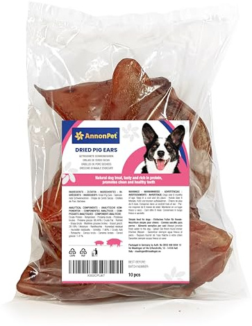 AnnonPet® Orecchie di Maiale Essiccate per Cani – 10 Pezzi Naturali – Snack Masticativo Naturale e Gustoso – Ricco di Proteine – Senza Additivi – Ideali per Tutte le Taglie