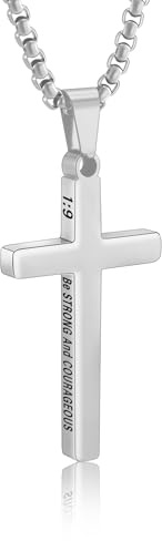 ESPVO Cross Necklace for Men Boys Bible Verse Stainless Steel Silver/Gold/Black Mens Cross Pendant Chain with 20+2 Inches Men's Jewelry Gifts