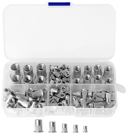 115 Pcs Insert Fileté Metal, Ecrou A Sertir, Écrous Filetés À Tête Plate en Acier Inoxydable, Écrous À Sertir M3 M4 M5 M6 M8, Inserts Filetés en Métal Pour Plaques Métalliques et Tuyaux