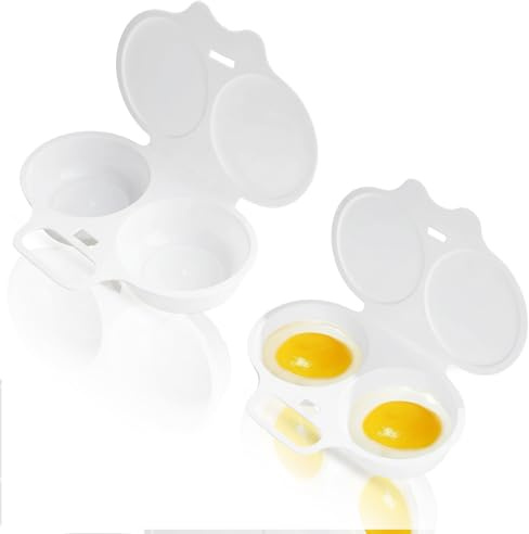 Microwave Egg Poacher 2-Pack, Poached Egg Maker, Quick and Easy Breakfast Solution, White Microwave Egg Cooker for Healthy Meals