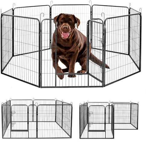 IvoQ Hundeauslauf 8 Panels – 60 cm hoch – Stabiler Metall-Welpenauslauf mit Tür – Innen & Außen Einsatz – Faltbar & Erweiterbar – Sicherer Spielstall für Hunde und Welpen