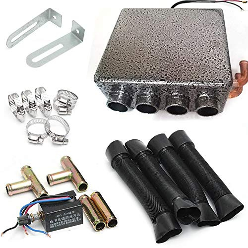 12V Universal Auxiliary Cab Heater, 4 Ports Underdash Compact Heater Kit with Copper Tube & Speed Switch for Car or Truck Minivans Excavators Harvesters