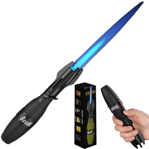 Creative Rocket Fidget Lighter, Winddicht Stabfeuerzeug mit Sicherheitsverschluss und Einstellbarer Blauer Flamme, Sturmfeuerzeug Gas Nachfüllbar, Jet Feuerzeug für Küche, Camping, Kamin (Schwarz)
