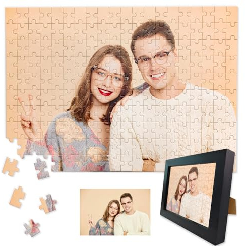 Custom Jigsaw Puzzle 200 Pieces(35x25cm Framed), Personalised Wooden Puzzles with Your Own Photos, Gifts for Dog, Cat, Kids, Family, Wedding, Graduation