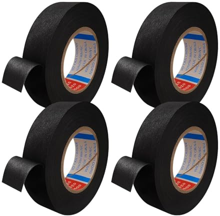 Tuwonwa 4 PCS Ruban de Câbles Résistant à La Chaleur, Chatterton Noir, Rubans Isolants électriques Résistants à La Chaleur en Tissu Polyester, pour Fil Électrique Voiture, Usages Domestiques