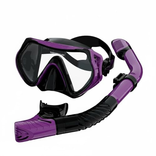 MotiveTech Set de Máscara y Esnórquel Visión Panorámica Máscara y Tubo de Buceo Correas Ajustables para Niños, Morado, Máscara+Snorkel