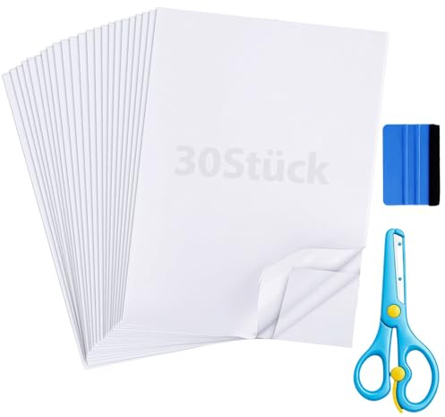 Realure 30 Piezas A4 Doble Cara Película Adhesiva Transparente, Blanca Doble Cara Película Auto Adhesiva 8.27 x 11.69in con Tijeras, Super Fuerte Cinta Adhesivo para Pintura Diamante