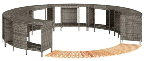 Hot Tub Surround Grey Poly Rattan and Solid Acacia Wood with Storage Space and Sturdy Step for Garden Pool, Hottub and Above Ground Pool, Weather Resistant, UV Resistant, Modular Design