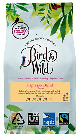 Bird & Wild 200g Signature Espresso Kaffeebohnen Mischung, Fairtrade Organisch Schattenanbau Vogelschutz ganze Bohnen Kaffee, 200 g