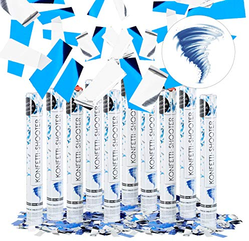 Relaxdays Set da 10 Cannoni spara coriandoli 40 cm, Carnevale, Idea Regalo Decorazione Matrimoni, gittata 6-8 m, Metallici, Blu-Argento