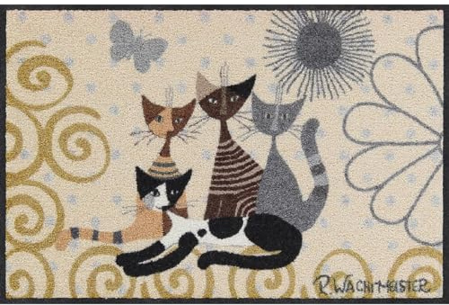 Rosina Wachtmeister Fantasia di Gatti Salonloewe Fußmatte waschbar 050 x 075 cm Fußabtreter Schmutzfangmatte Katzen bunt Haustür