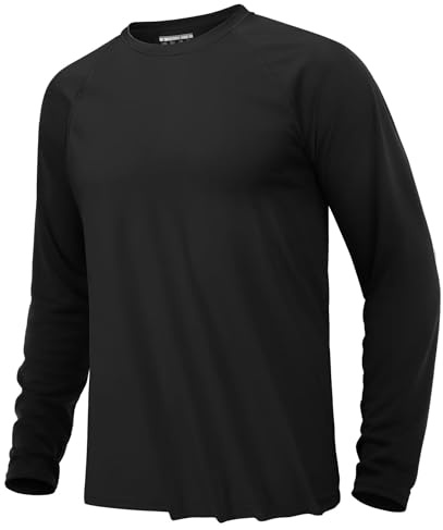 KEFITEVD Maglietta Estiva da Uomo, a Maniche Lunghe, ad Asciugatura Rapida, Leggera, per attività all'aperto, Nuoto, Spiaggia, 2-Nero, M