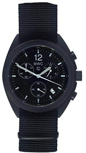 MWC Militär Hybrid Chronograph Mechanischer Quarz PVD Schwarz Edelstahl Stoff NATO Datum Herren Uhr