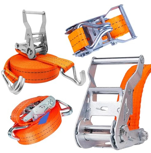 Spanngurte mit Ratsche, 10 m, strapazierfähig, hochfester Polyester-Zurrgurt mit Metall-J-Haken und Griff, sichere Ladung, LKW, Autos, Motorräder, 2000 kg Tragkraft, Orange