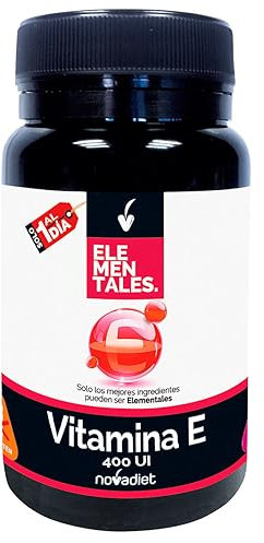 Novadiet - ELEMENTALES VITAMINA E 400 UI Cápsulas con Vitamina E - Complemento Alimenticio - Antioxidante Para Piel, Cabello y Salud - Mejora el Sistema Inmunitario - 60 Cápsulas Blandas
