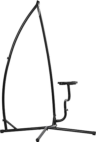 Outsunny Soporte para Silla Colgante 190 cm Sostén para Columpio con Mesita Lateral Carga Máx. 120 kg Estructura de Metal para Patio Jardín Negro