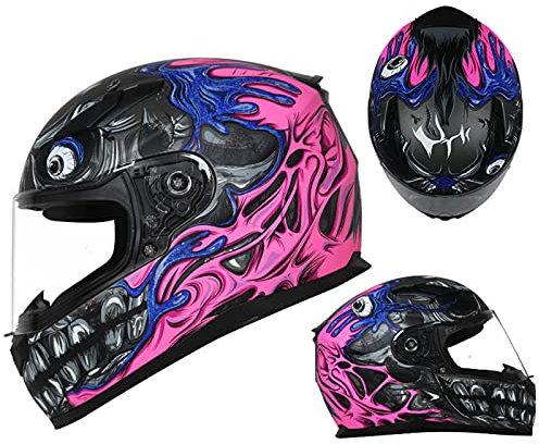 Integralhelm Helm Full Face Mopedhelm ECE Zertifiziert Motorradhelm Street Helm Unisex Adult für Herren Damen Motorrad Mopedhelm Erfrischende Fahrt,Rosa,XL 59~60cm