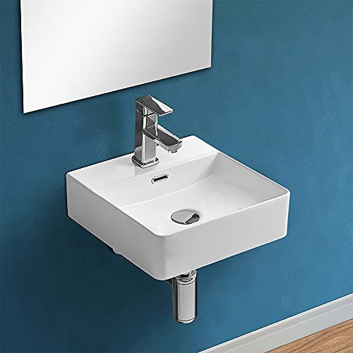 Inbagno Lavabo in Ceramica sospeso Rettangolare, 3 larghezze Disponibili, Bianco Lucido con Foro Miscelatore (Larghezza 41 cm)