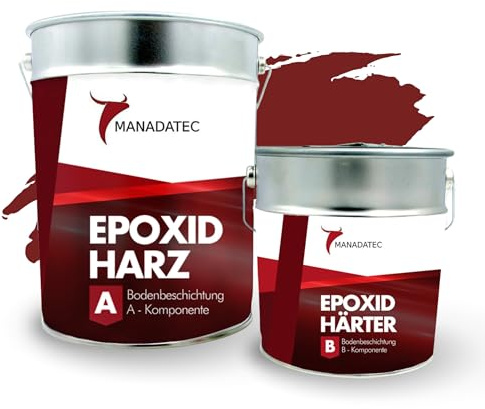 MANADATEC 2k Epoxidharz Bodenbeschichtung 5kg I Schwedenrot I Abriebfest, lösemittelfrei, geruchsneutral I Garagenbodenbeschichtung I Epoxy Bodenbeschichtung Garage I Keller Epoxidharz Boden