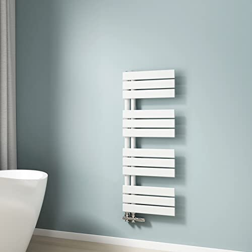 EMKE Scaldasalviette termoarredo piatto, Termoarredo da Bagno, 1041 x 400 mm, bianco, collegamento laterale, 456W, radiatore scaldasalviette ad acqua calda