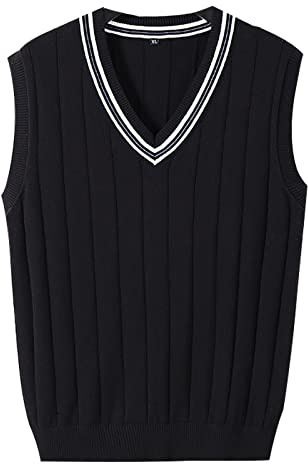 MANBOZIXi Maglioni Senza Maniche Uomo Maglione con Scollo a V Gilet in Maglia Elegante, Nero 3XL