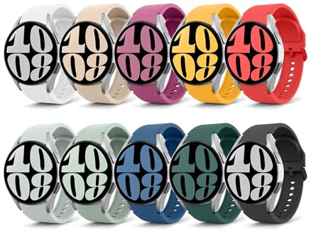 MoKo Sport Armband Kompatibel mit Samsung Galaxy Watch 7/6/5/4/FE 40mm/44mm | Keine Lücke, für Watch 6/4 Classic 43mm/47mm/5 Pro, Weiches Silikon, Wasserdicht und Atmungsaktiv, für Herren Damen, 10 Stück