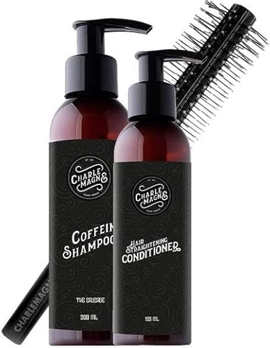Charlemagne Haar Shampoo & Conditioner Set - 3-teilig, für alle Haartypen, vegan & unparfümiert - mit Koffein Shampoo, Conditioner & Rundbürste - Haar Styling & Volumen - Geschenkset für Männer