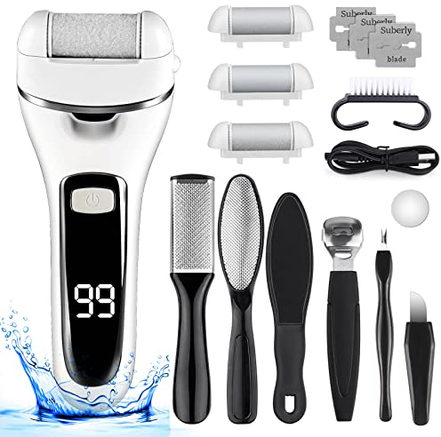 Czemo Elektrischer Hornhautentferner Wiederaufladbar Hornhauthobel mit 3 Ersatzrollen Wasserdichte Hornhautraspel Edelstahl Fußfeile Kit für Fußpflege