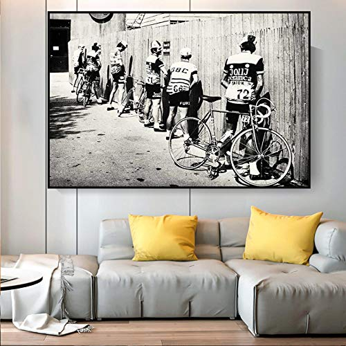 Rumlly Schwarz Weiß Fahrrad Radfahrer Poster Fahrrad Vintage Foto Geschenk Badezimmer Dekoration Männer Pinkeln Pissen Rennrad Wandkunst 80x120cm Rahmenlos