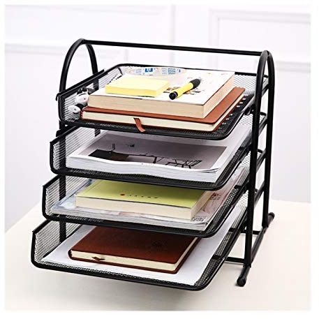IXART Schreibtisch Organizer 1-Pack 4 Tier-Metall-Tablett-Dokument Organizer, Büroschreibtisch-Regaldesk-Datei Dokumente Buchstaben-Tablett, schwarz Ordnerregale/Stehsammler