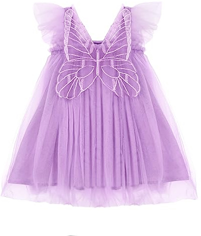 Miipat Bebis flicka tyllklänning fjäril ärmlös ungt barn prinsessa tutu blomma klänning bröllop födelsedagsfest klänning flicka 6 månad-6 år, Lila fjäril, 18-24 mois