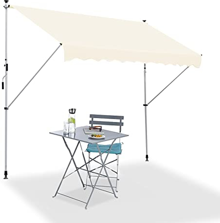 REALN 2 m/2,5 m/3 m Standmarkise für Terrassen Markisen mit Kurbel, Manuelle klemmmarkise, Sonnenschutz Balkon für Hof, Veranda, Balkon – Ohne Bohren (Color : Ivory, Size : 2m/78in)