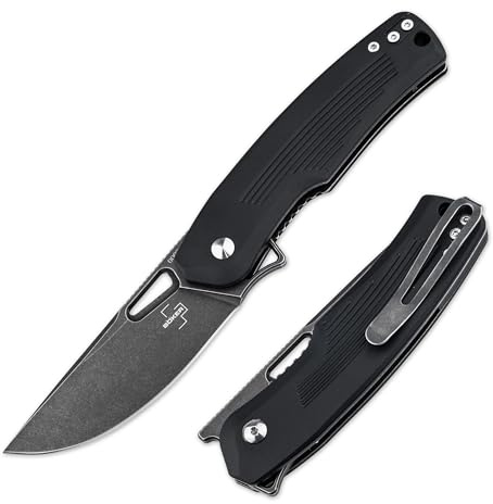 BÖKER PLUS® Nahal Flipper Messer - Militär Einsatzmesser mit Daumen-Loch - Einhand-Messer mit schwarzer D2 Klinge - taktisches Klappmesser mit Clip - edles 1 Hand EDC Messer in Geschenk-Box