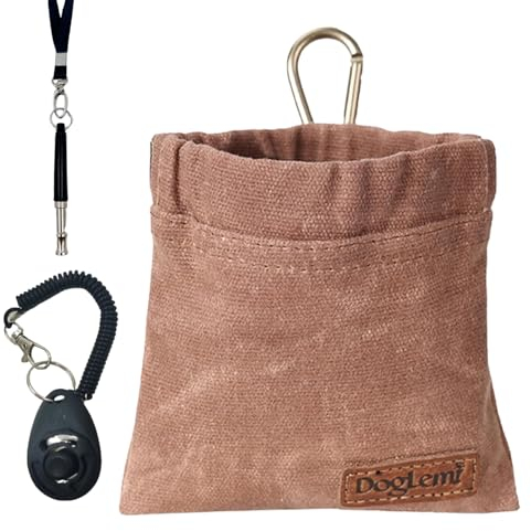 Duuclume Hundetrainingsset-Hundeleckerli-Tasche mit Hundeklicker und leiser Pfeife mit Lanyard, freihändiges Training Welpenleckerli-Tasche einschließlich Karabiner für Haustiere im Freien(Braun)