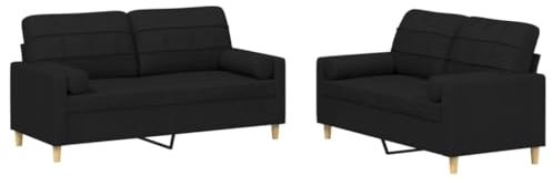 vidaXL Sofagarnitur 2-TLG., Sessel Couch mit Kissen, Sofa Wohnzimmersofa mit Armlehnen, Couchgarnitur Designsofa Sitzmöbel Polstermöbel, Schwarz Stoff