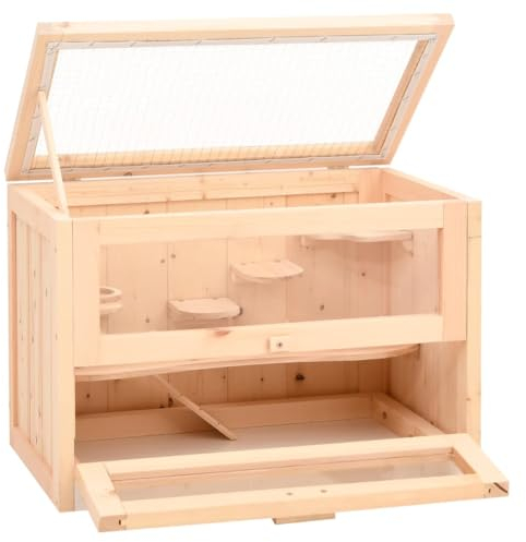 Festnight Hamsterkäfig Meerschweinchen Käfig Kleintierkäfig Rattenkäfig Hamster Käfig 60x35,5x42 cm Hamsterkäfig Holz Kleintierstall Massivholz Tanne