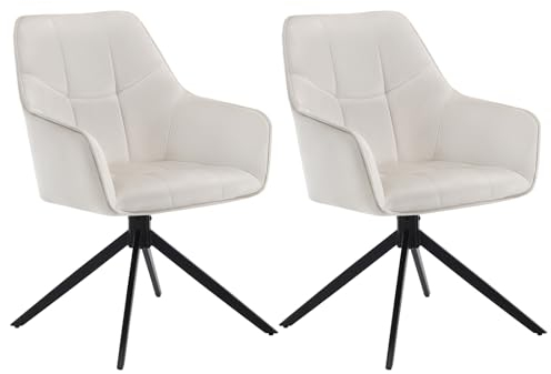 WOLTU Esszimmerstühle drehbar 2er Set, für Esszimmer Wohnzimmer Küche, Küchenstühle gepolstert mit Armlehnen, Metallbeinen, aus Samt, Cremeweiß