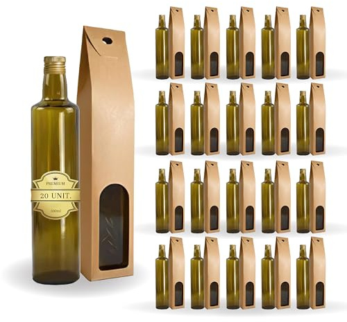 Espirito Rebelde - 20 botellas de vidrio oscuro 500 ml con tapón de rosca dorado + 20 latas, aceite de oliva, vinagre, alcohol, salsas - aceitera
