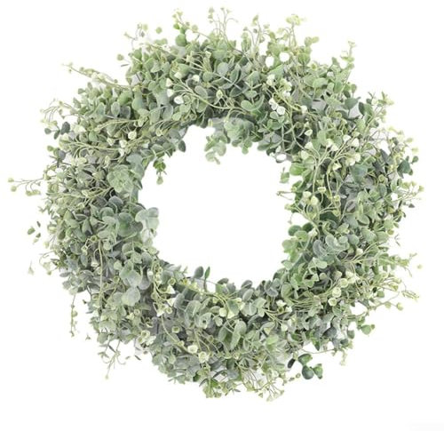 Künstlicher Blumenkranz, 50 x 50 cm, künstlicher Kranz, grüne Blätter, Kranz, Girlande, Kränze für Haustür, Haus, Hof, Dekoration