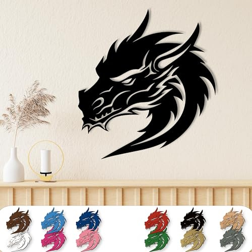 Namofactur Drachenkopf-Wandtattoo aus Holz für Wohn- und Schlafzimmer | In verschiedenen Farben wählbar und mit Befestigungsmaterial zur Wandmontage – Geschenk für Drachenfans zum Geburtstag