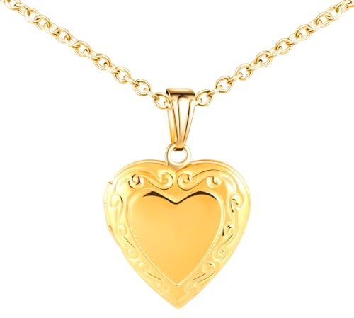 MICMIF Colgante Medallón de Corazón Vintage, Collar Foto Personalizado para Mujer Hermana, Acero inoxidable Collar Flor Relicarios para 2 Fotos Joyería Cadena 50cm
