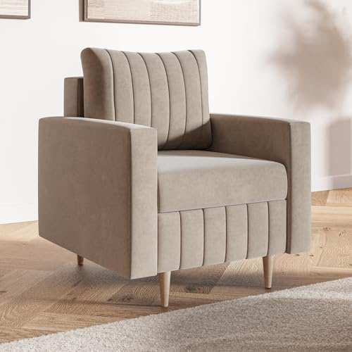 MOTIVENA Leo Sofa Sessel Wohnzimmer Modern, Ohrensessel, Loungesessel Wohnzimmer, Clubsessel, Couch Sessel, Polstersessel, Sofa Chair, Einzelsofa, Taschenfederkern (H3), Samt Beige