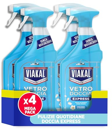 Viakal Vetro Doccia Express Spray, Fiori bianchi 720ml, Senza Risciacquo, Pulizia scintillante in una sola passata