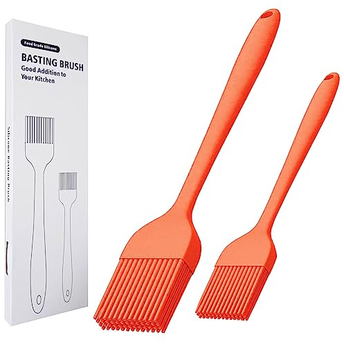 KitsKap 2 pennelli da pasticceria in silicone, per olio, barbecue, grill, salse, cottura in lavastoviglie, arancione