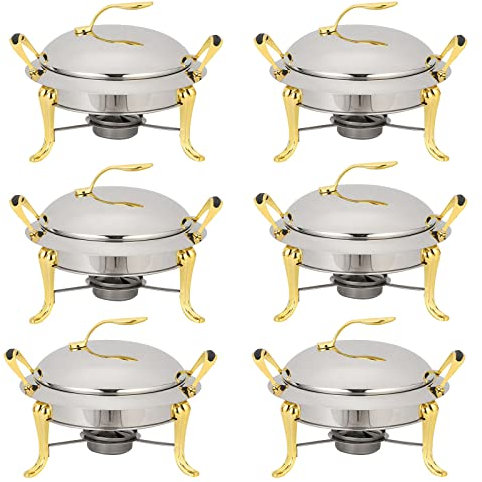 3L Chafing Dish Set, Full Size Stainless Steel Round Buffet Server with Pans, Lid and Fuel Holders, for Catering Party Wedding Dinner Food Warmer (2/3/4/6 Pack),Gold
