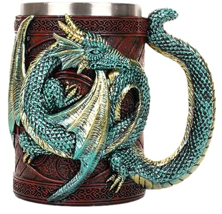 Tasse dragon - Tasse médiévale gothique médiévale - Tasse à bière viking - Chope à bière gothique - 568 ml - Gobelet innovant en acier inoxydable pour thé, café, pa