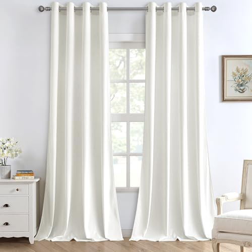 MIULEE Samtvorhang mit Ösen, Vorhänge Blickdicht 140x265 cm Weiß, 2er Set | Weicher Gardinen Blickdichter Samtvorhang mit Ösen, Thermoverdunkelnd, Moderner Luxus für Wohnzimmer & Schlafzimmer